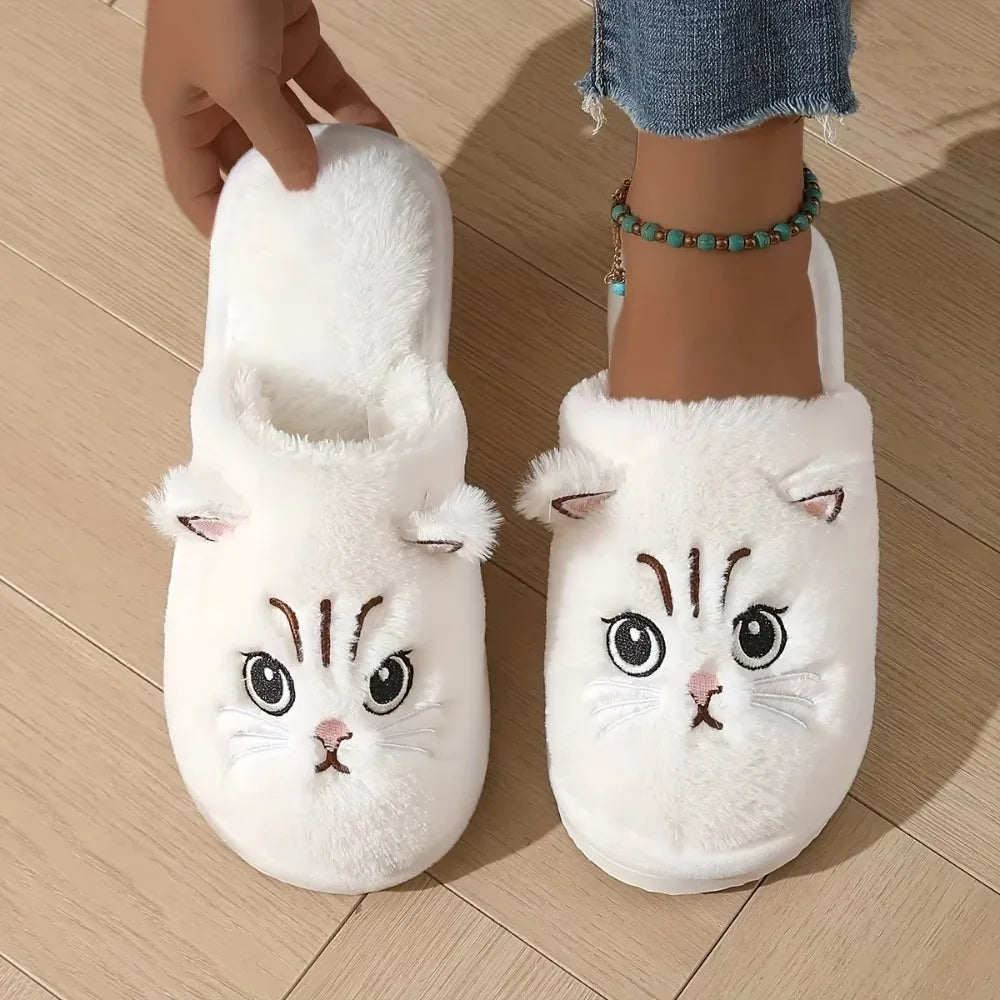 Plush Cat Slippers – Cozy Winter Indoor House Shoes with Non-Slip EVA Sole Men and Women