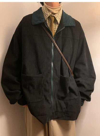 MISNIKI Men's Vintage Bomber Jacket – Zip-Up Windbreaker, Loose Cargo Style | M–5XL