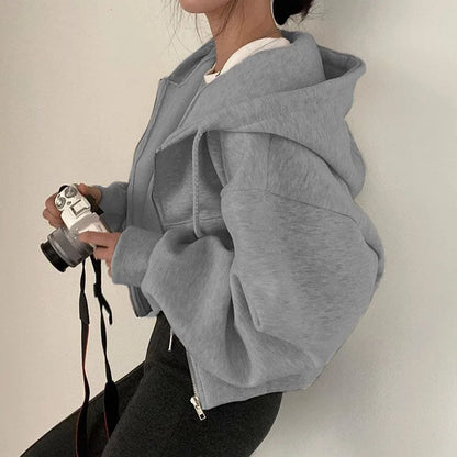 Women's Cropped Zip-Up Hoodie – Y2K Harajuku Streetwear