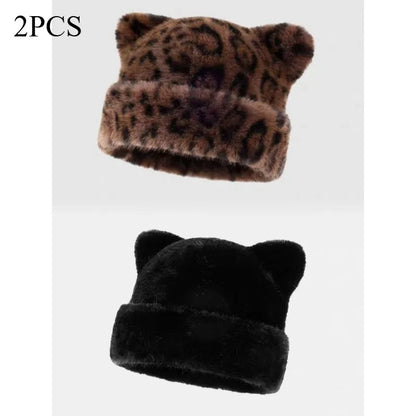 Women's Plush Teddy Bear Beanie – Cute Animal Print Knit Hat | Warm & Cozy