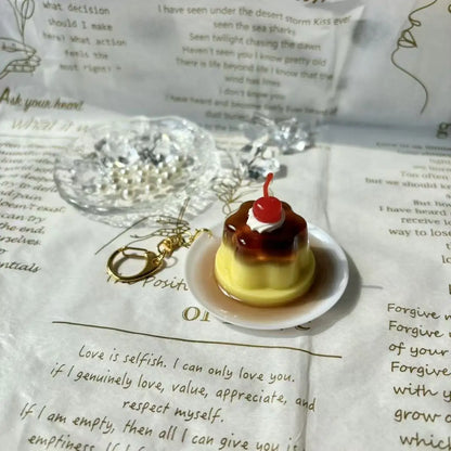 Cherry Pudding Keychain | Cute Caramel Cold Drink Snack Pendant Bag Accessory