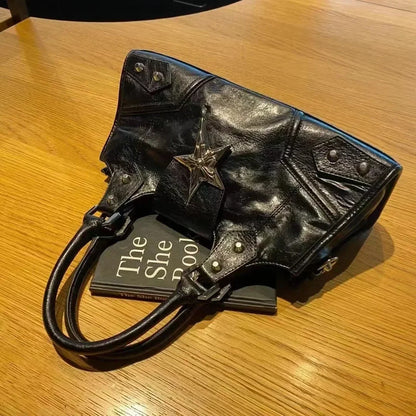 Y2K Gothic Star Bucket Bag – Grunge Punk Shoulder Handbag for Women