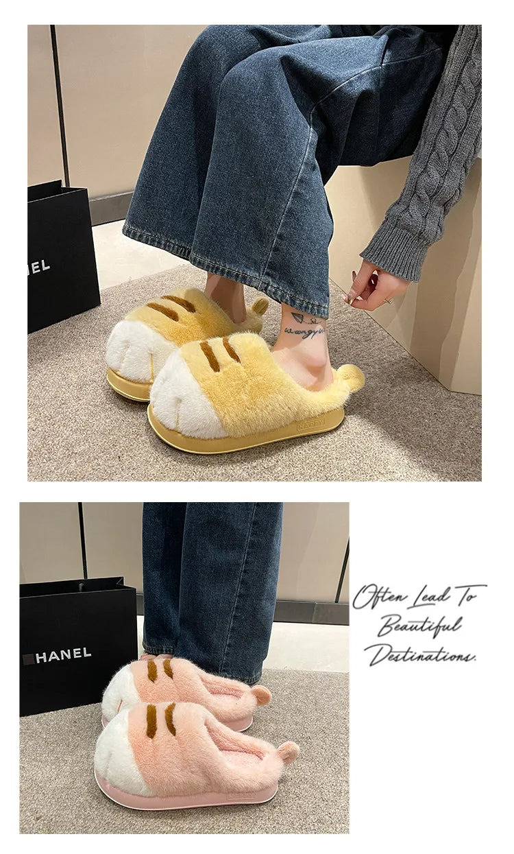3D Cat Claw Slippers – Cozy Winter Indoor Shoes for Women