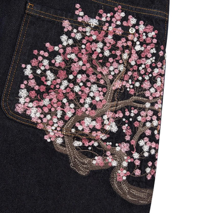 Cherry Blossom Embroidery Baggy Jeans for Men