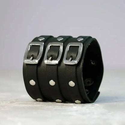 Men's Vintage Gothic Leather Wristband | Adjustable Punk Cuff Bracelet with Concealed Buckle