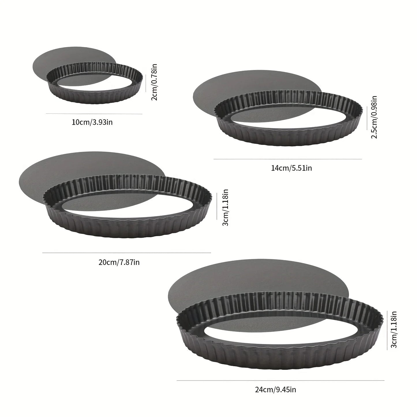 4pcs Nonstick Pizza & Cake Pan Set | 4–10 inch Round Baking Pans with Removable Bottom