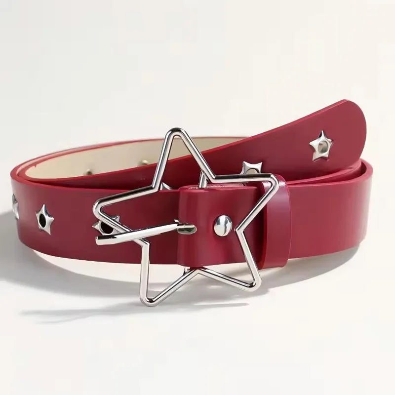 Y2K Punk Star Eyelet Belt – Goth PU Leather Rivet Belt