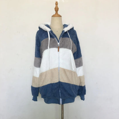 Women's Oversized Hooded Plush Jacket – Warm Zip-Up Streetwear Coat | S–5XL, 9 Colors