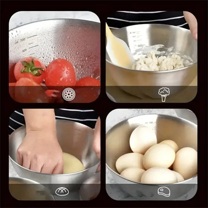 Stainless Steel Mixing Bowl Set with Measurement Scale