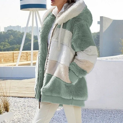 Women's Oversized Hooded Plush Jacket – Warm Zip-Up Streetwear Coat | S–5XL, 9 Colors