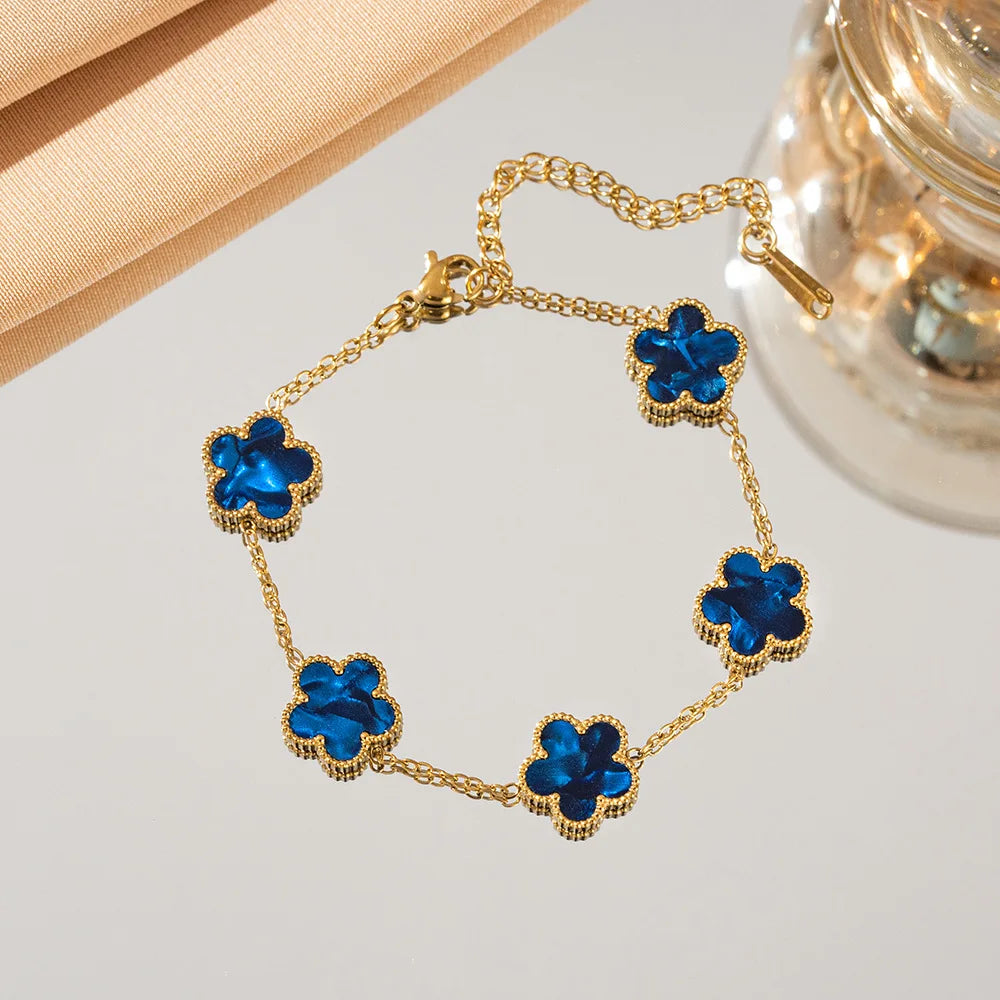 Five Flower Charm Bracelet for Women in Stainless Steel