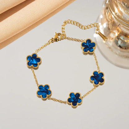 Five Flower Charm Bracelet for Women in Stainless Steel