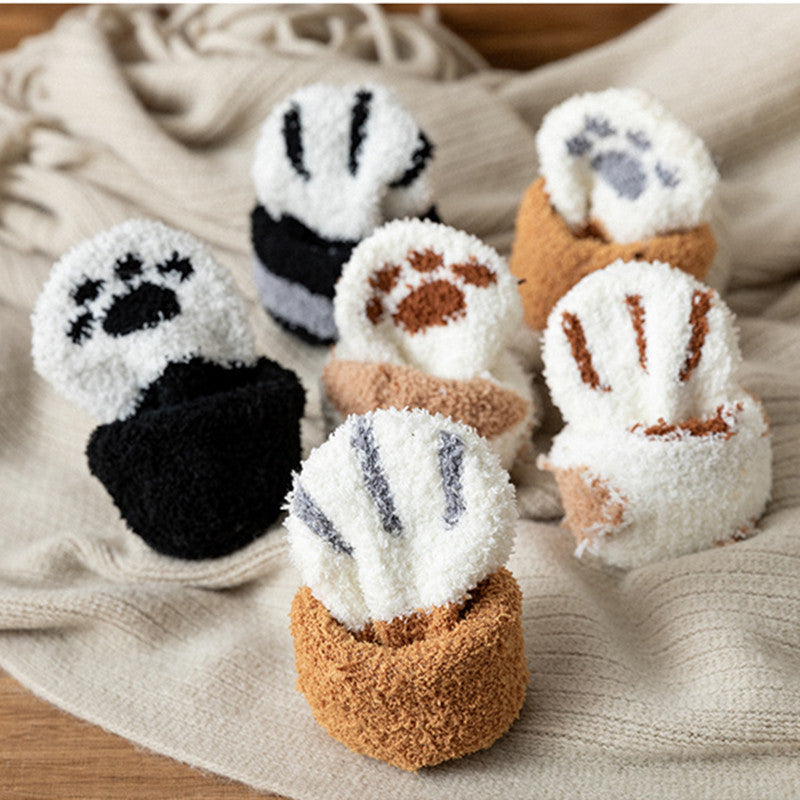 Women's Kawaii Novelty Socks – Cute 3D Dog & Cat Paw Print Fleece Socks