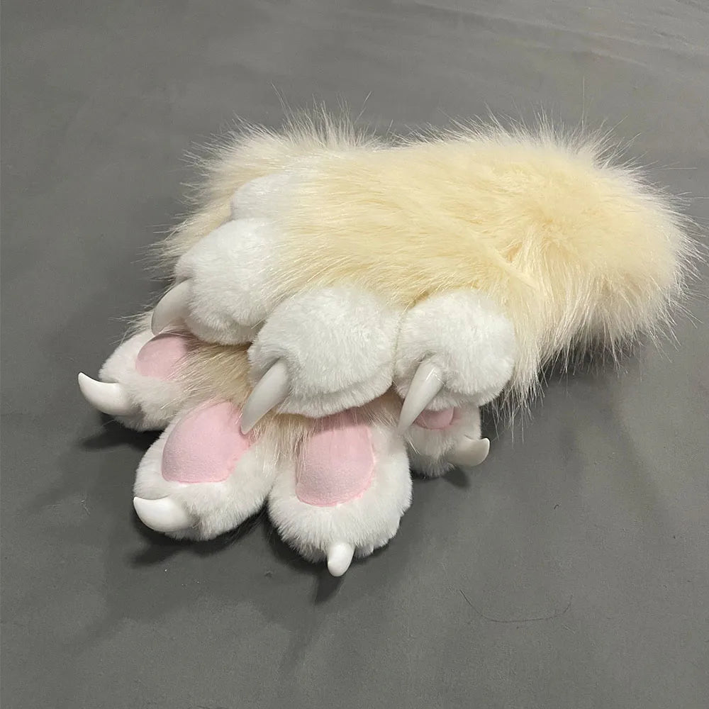 Fursuit Paw Gloves Faux Fur Animal Claw Mittens for Cosplay and Halloween