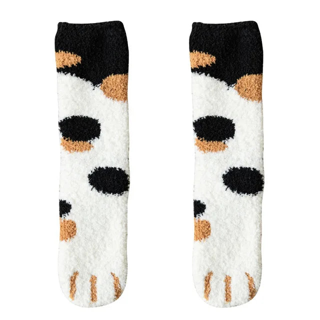 Women's Kawaii Novelty Socks – Cute 3D Dog & Cat Paw Print Fleece Socks