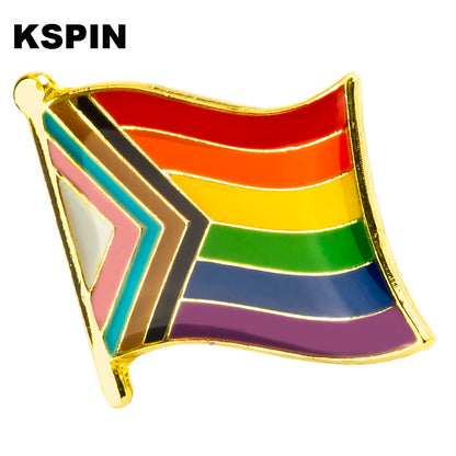 Pride Flag Enamel Lapel Pin – Rainbow & Progress Badge Brooch