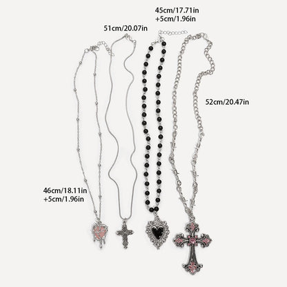Y2K Rhinestone Heart and Cross Pendant Necklace for Women