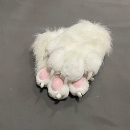 Fursuit Paw Gloves Faux Fur Animal Claw Mittens for Cosplay and Halloween