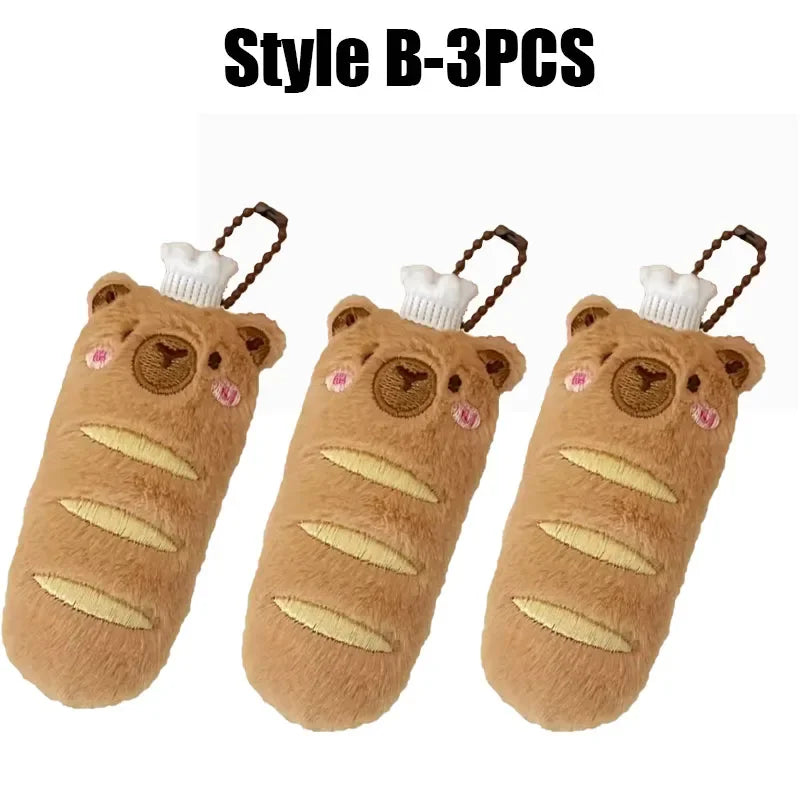 Cartoon Capybara & Croissant Plush Keychain | Soft Bread Food Stuffed Hanging Accessory