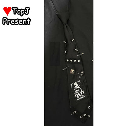 Unisex Harajuku Gothic Punk Y2K JK Tie | Skull Rivet Lazy Zipper Chain Accessory for Men & Women