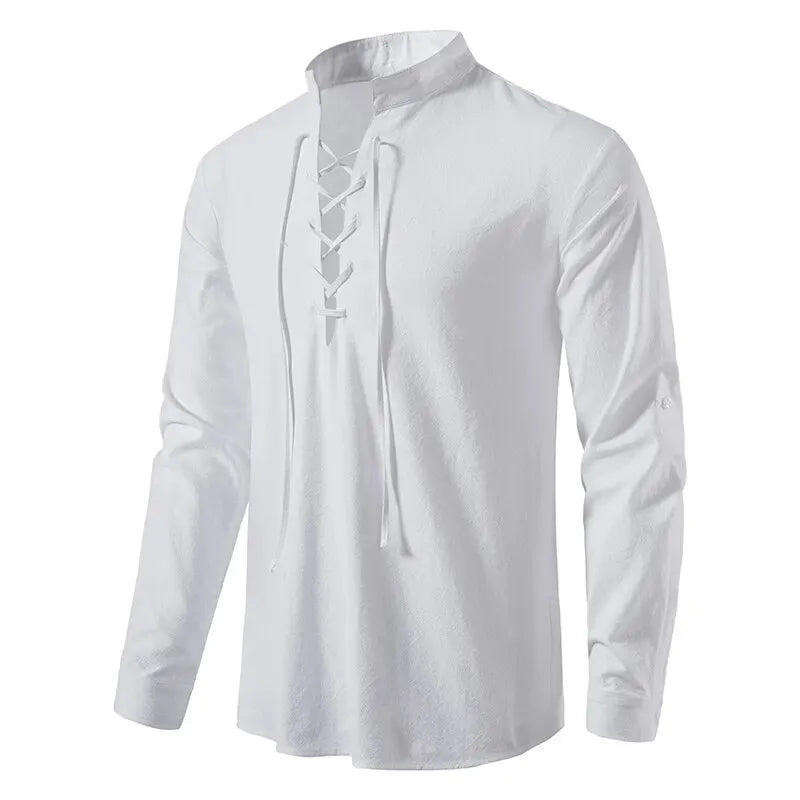 King Billion Men's Cotton Linen Shirt – Casual Long Sleeve V-Neck | S–XXXL
