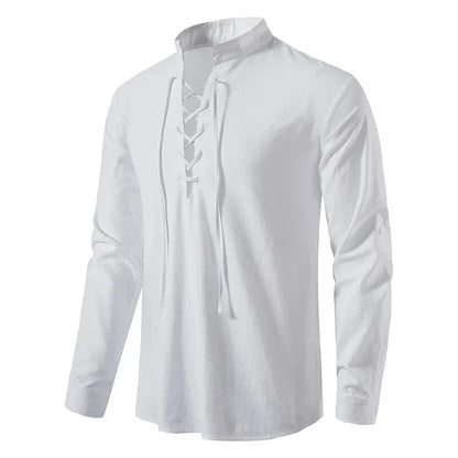 King Billion Men's Cotton Linen Shirt – Casual Long Sleeve V-Neck | S–XXXL