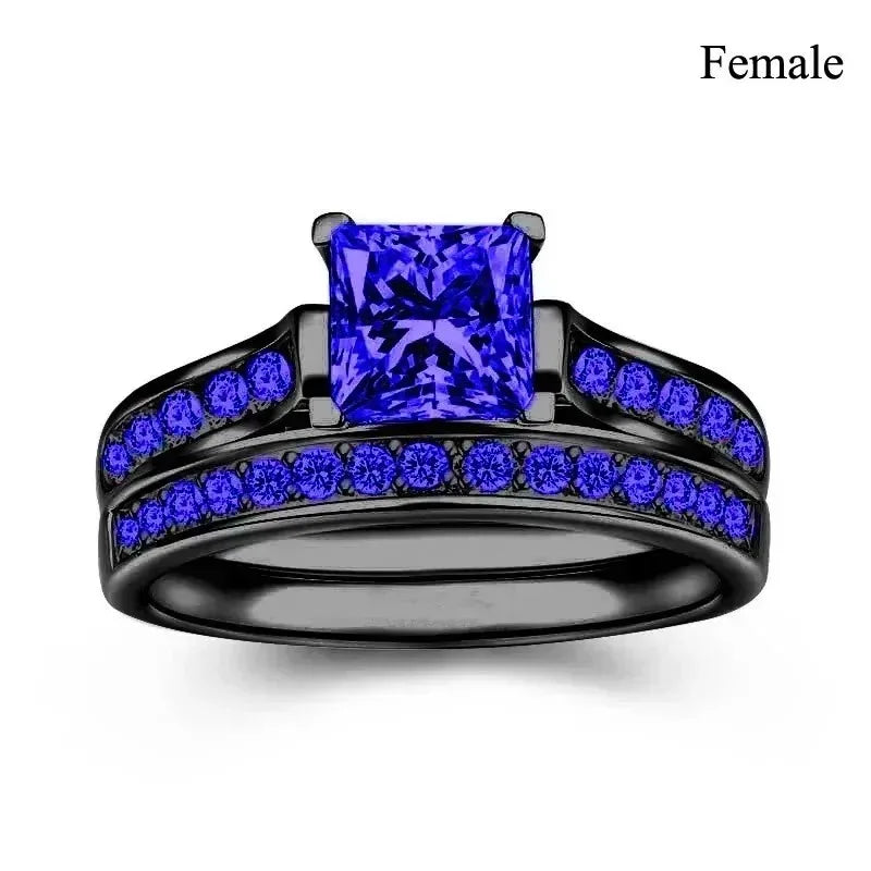 Charm Couple Rings Set | Women's Red Rhinestone Ring & Men's Stainless Steel Celtic Dragon Wedding Band