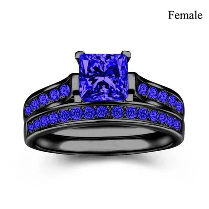 Charm Couple Rings Set | Women's Red Rhinestone Ring & Men's Stainless Steel Celtic Dragon Wedding Band