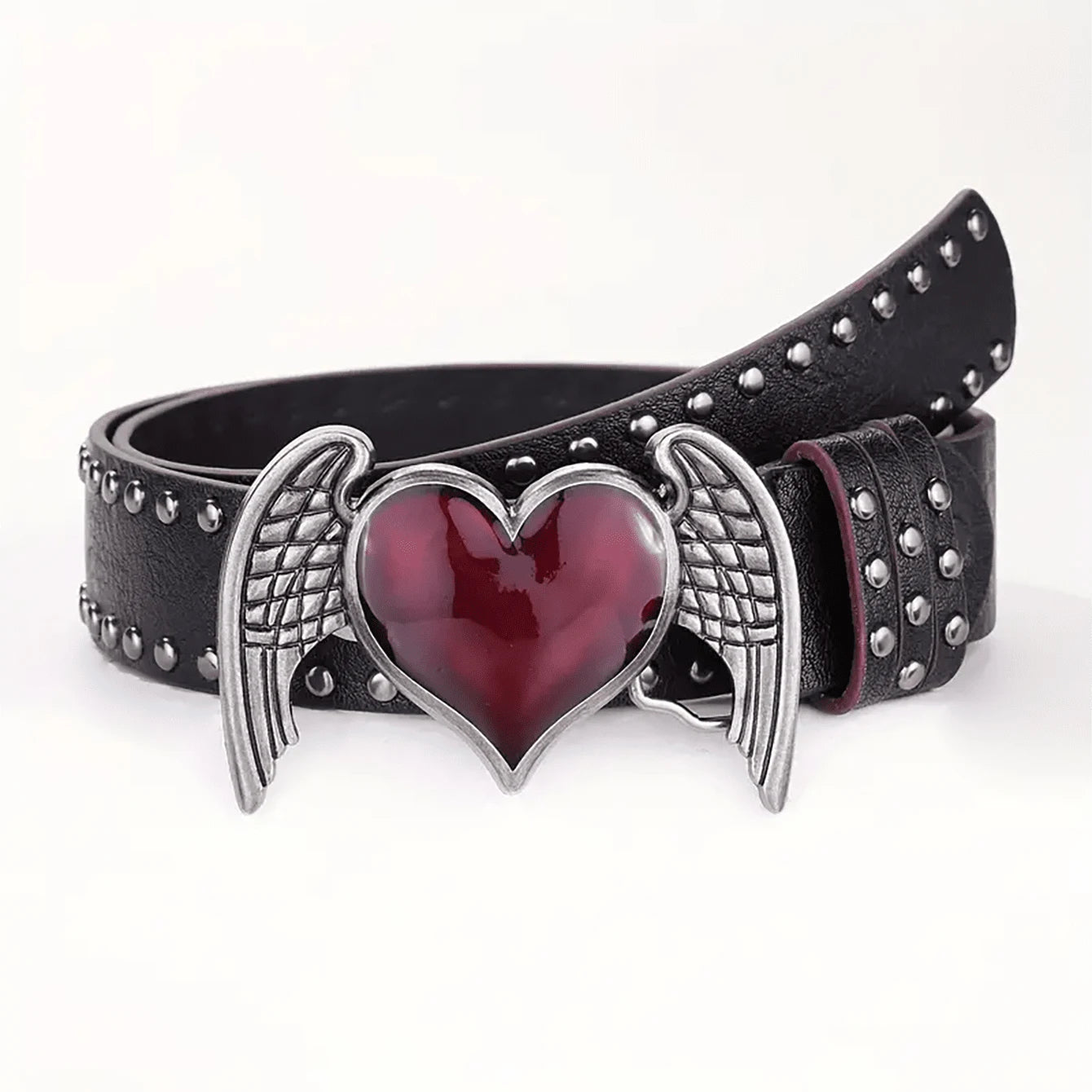 Women's Y2K Punk Gothic Rose Essential Oil Leather Belt | Rivet Heart Drop Spring Summer Waist Accessory