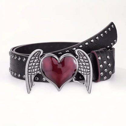 Women's Y2K Punk Gothic Rose Essential Oil Leather Belt | Rivet Heart Drop Spring Summer Waist Accessory