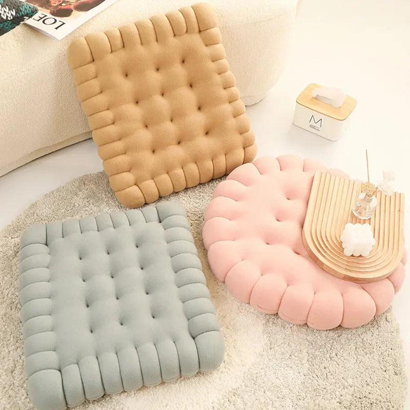 Large Biscuit Shape Plush Cushion – Soft Decorative Cookie Seat Pad for Chair, Floor & Tatami