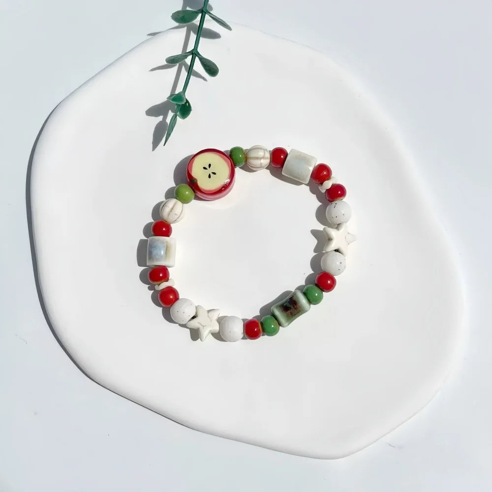 Women's Retro Apple Ceramic Bead Bracelet | Cute Color Mixed Star Fashion Jewelry