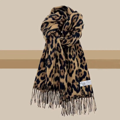 Leopard Tassel Shawl Scarf – Cozy Cashmere-Feel Winter Wrap