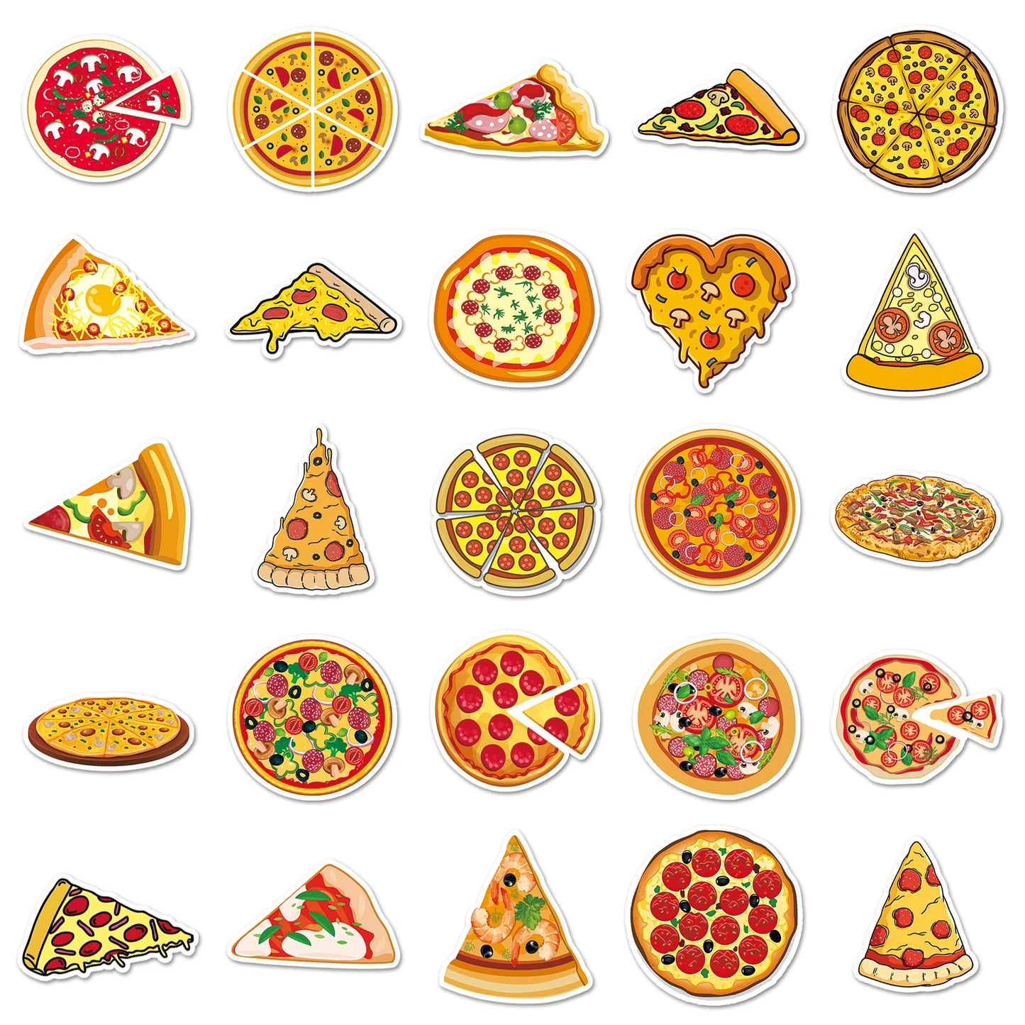 Pizza Cartoon Graffiti Stickers | 50pcs Cute Pizza Series Decals for Laptop, Suitcase & Skateboard