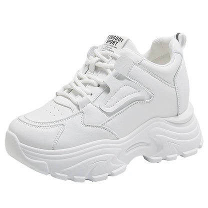 Rimocy Women's White Platform Sneakers – 7cm Chunky Sole PU Leather Lace-Up Shoes