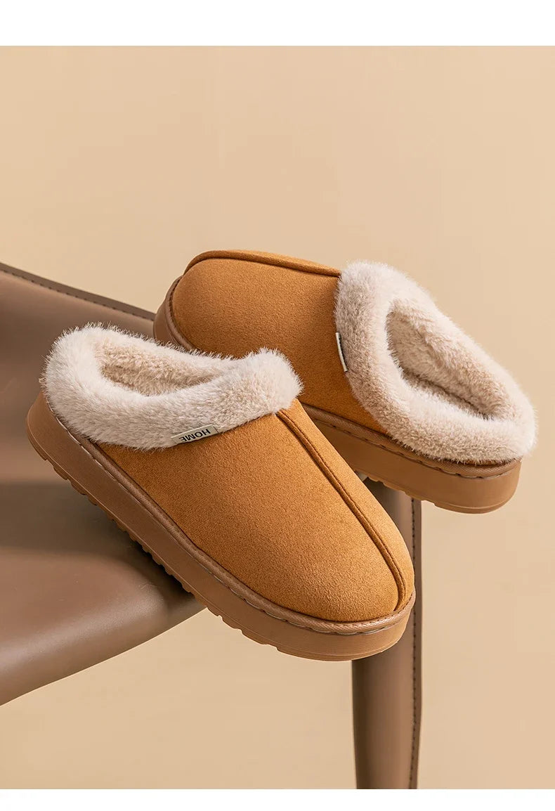 Fluffy Faux Suede Indoor Slippers – Thick EVA Sole Anti-Slip Unisex House Shoes Men and Women