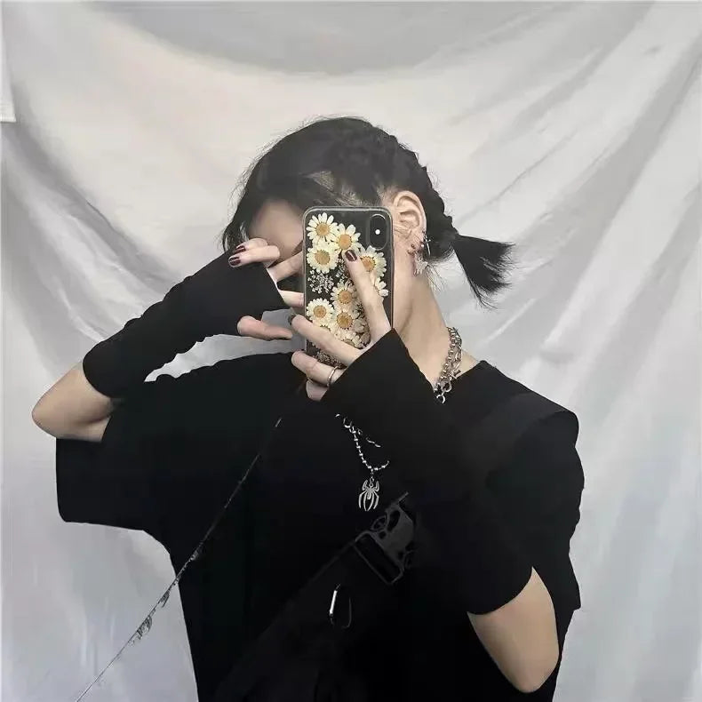 Unisex Gothic Lolita Arm Warmers | Harajuku Striped Fingerless Punk Long Wristband Y2K Gloves