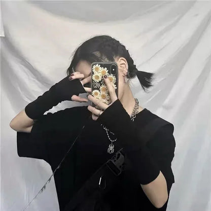 Unisex Gothic Lolita Arm Warmers | Harajuku Striped Fingerless Punk Long Wristband Y2K Gloves