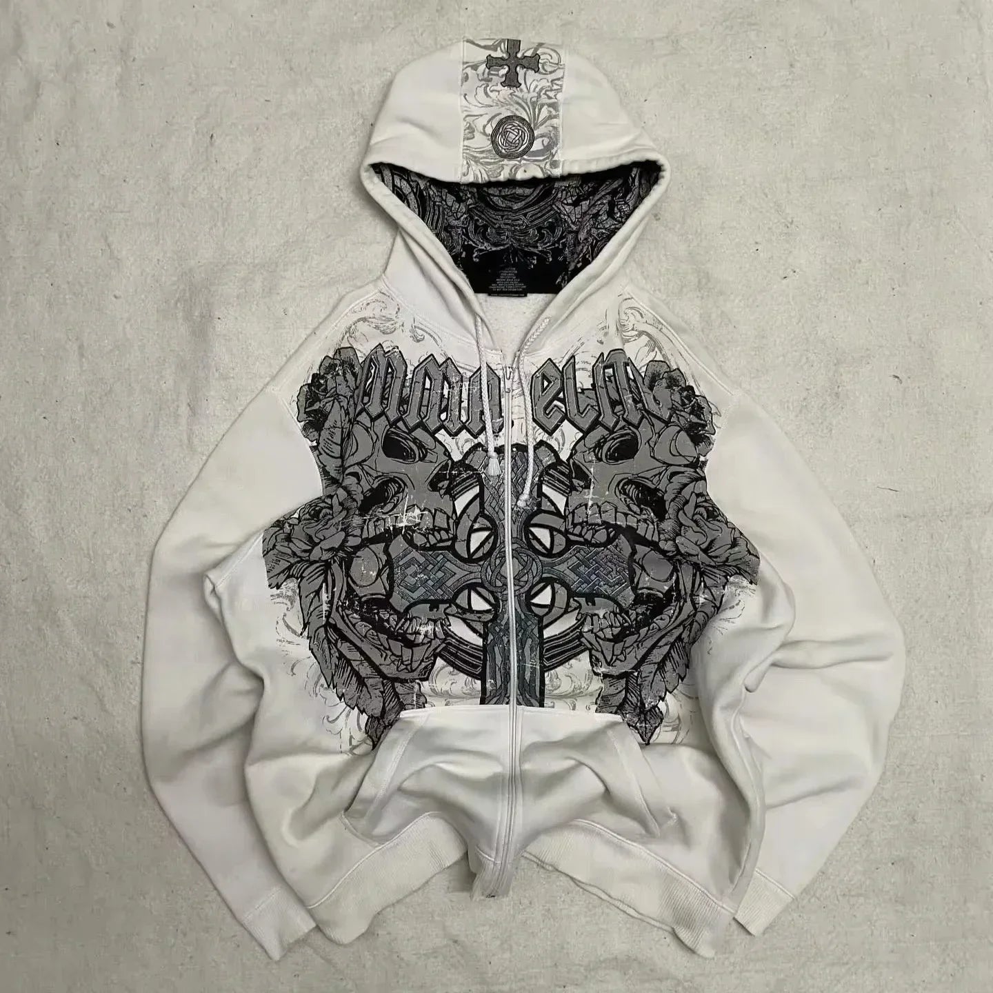 Y2K Punk Rock Zip-Up Hoodie – Harajuku Grunge Loose Fleece Sweatshirt