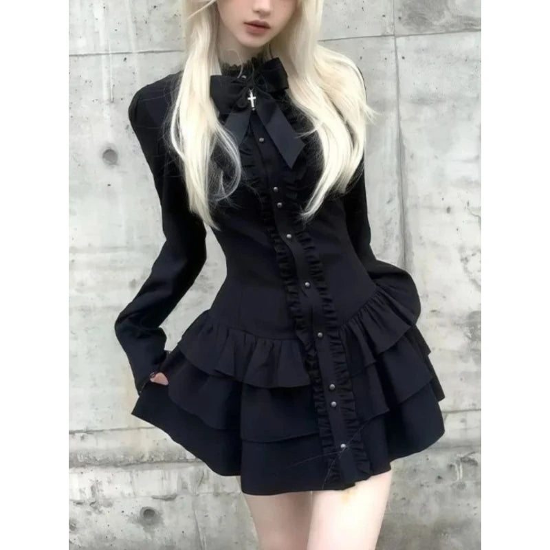 Gothic Lolita Bow Dress and Shorts Set with Sailor Collar