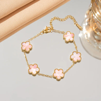 Five Flower Charm Bracelet for Women in Stainless Steel