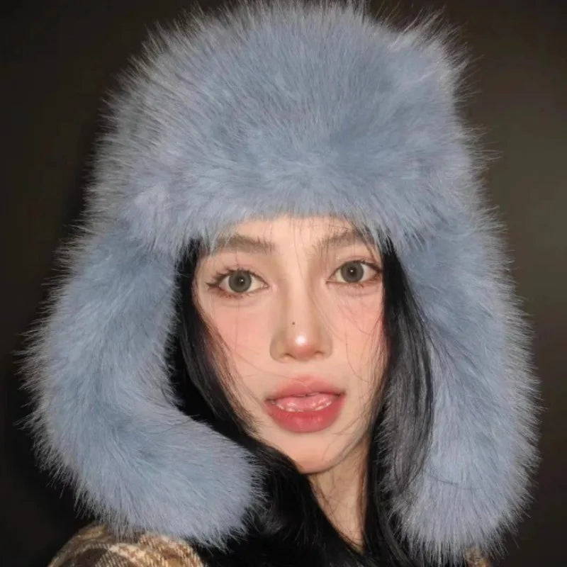 Unisex Faux Fur Bomber Hat – Warm Windproof Earflap Cap for Winter & Skiing - Unisex