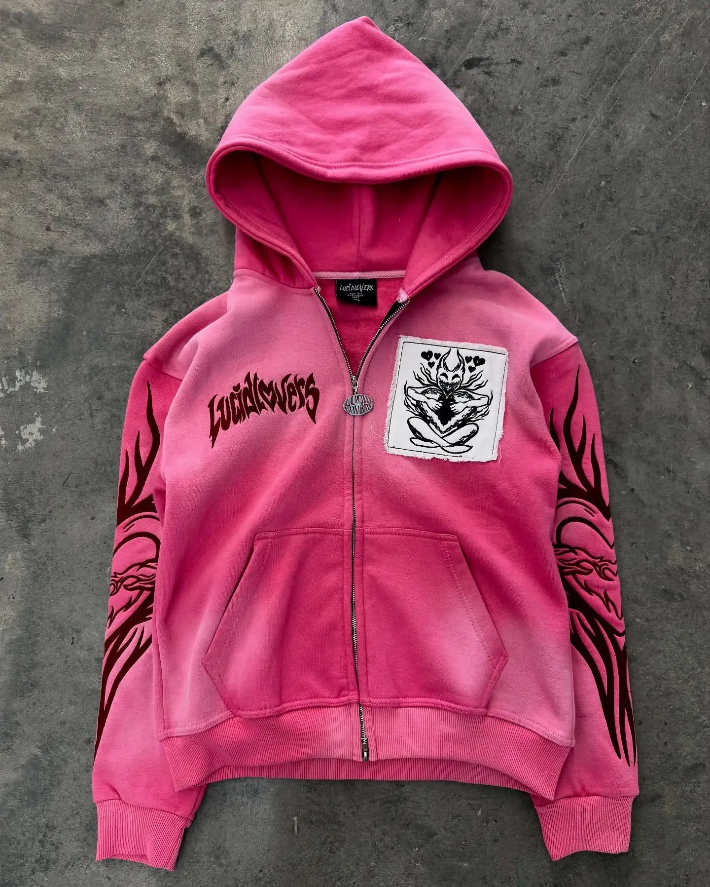 Y2K Punk Rock Zip-Up Hoodie – Harajuku Grunge Loose Fleece Sweatshirt