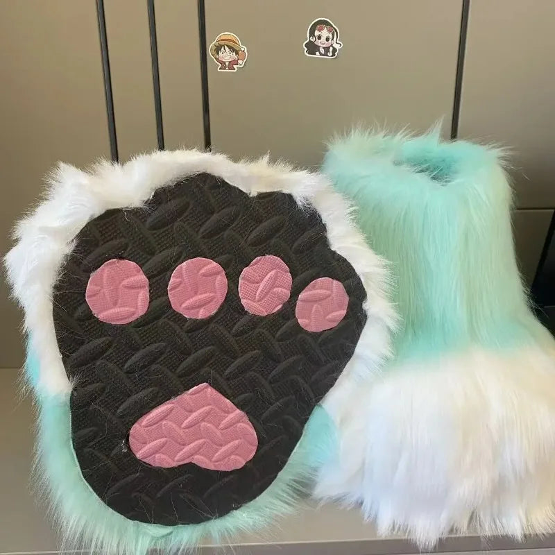 Fluffy Fursuit Paw Shoes Cosplay Animal Boots for Halloween and Conventions
