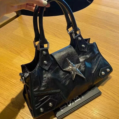 Y2K Gothic Star Bucket Bag – Grunge Punk Shoulder Handbag for Women