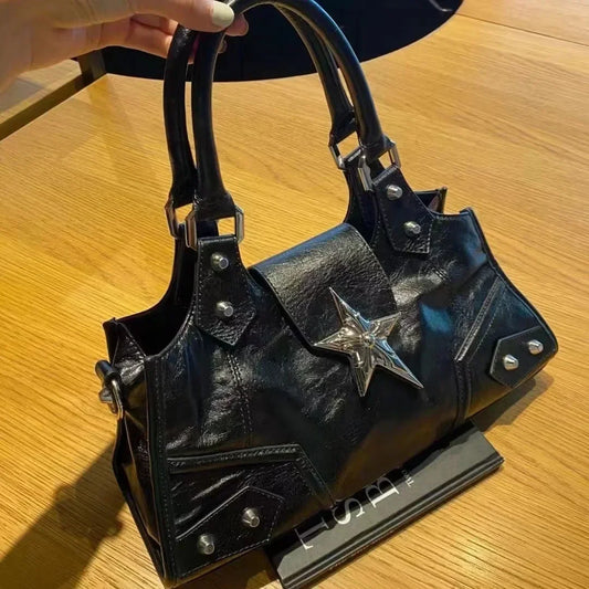 Y2K Gothic Star Bucket Bag – Grunge Punk Shoulder Handbag for Women