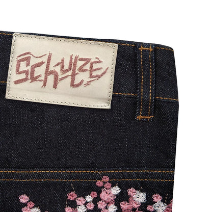 Cherry Blossom Embroidery Baggy Jeans for Men