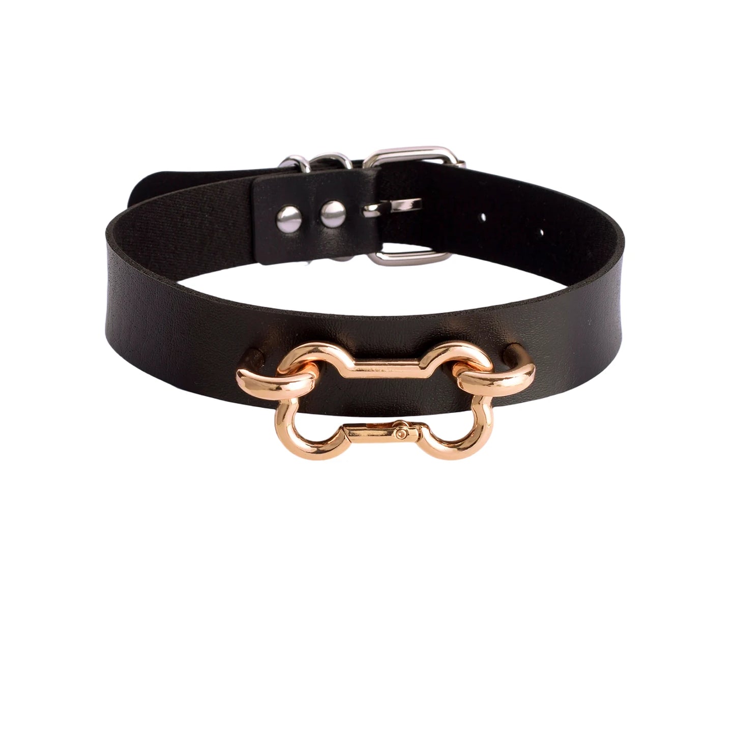 Women's Goth Bone Collar Choker Necklace | Black Leather Alt Fashion Gothic Jewelry