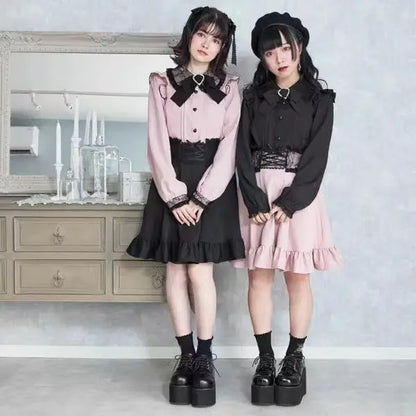 Japanese Gothic Lolita A-Line Mini Skirt – Sweet Kawaii Suspender Plaid | S–XL, Tops & Skirts