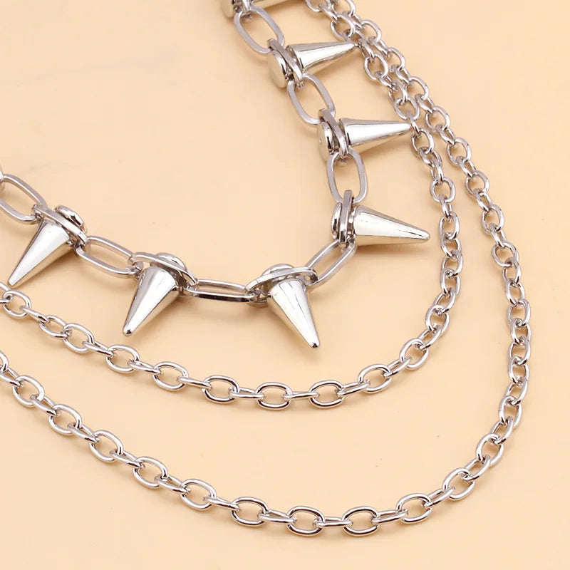 Men's Punk Spike Rivet Metal Pants Chain Belt Chain and Keychain